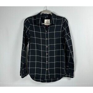 SO Windowpane Plaid Flannel Shirt S Black Long Sleeve Casual Minimalist Normcore